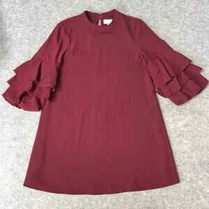 Laundry by Shelli Segal Women’s Red Knee Length Flowy Dress Tiered Sleeves Sz 10